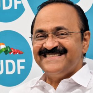 V D Satheesan speaking at a press conference while explaining the story behind his viral Instagram facial expression known as “Pooki Mukhyamanthri.”