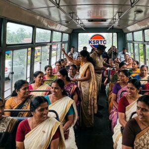 KSRTC buses parked at a bus station as reports highlight financial concerns over the proposed free travel scheme for women in Kerala.
