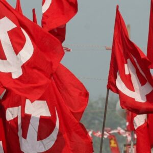 A symbolic image depicting political discussions and disagreement within the LDF alliance over the Deputy Opposition Leader position, highlighting tensions between CPI and CPI(M).