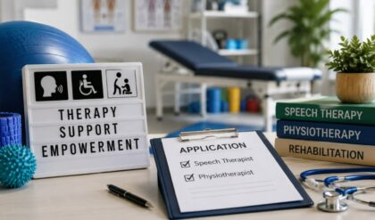A healthcare professional conducting therapy sessions with a child in an educational support environment, representing Speech Therapist and Physiotherapist vacancies under Samagra Shiksha Kerala in Wayanad.