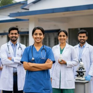 Candidates attending a recruitment interview at Vellamunda Family Health Centre for various temporary healthcare and support staff positions in Wayanad.