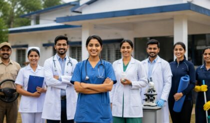 Candidates attending a recruitment interview at Vellamunda Family Health Centre for various temporary healthcare and support staff positions in Wayanad.