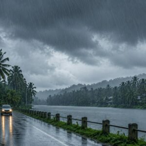 Rain clouds over Kerala as the India Meteorological Department issues a yellow alert for eight districts amid heavy rainfall forecast.