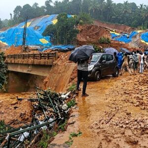 Rescue teams conduct search operations in the Meenakshi River after the Kalladi landslide in Wayanad, where the death toll has risen to seven.