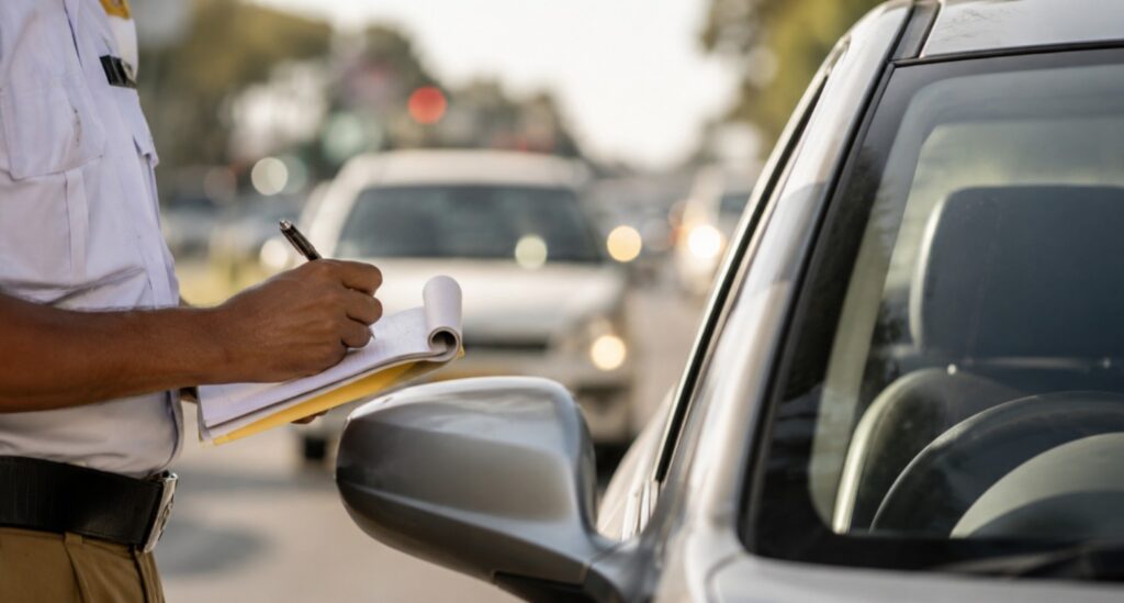 Traffic police conducting vehicle checks as the Centre proposes new rules linking unpaid traffic fines to vehicle and driving licence services.