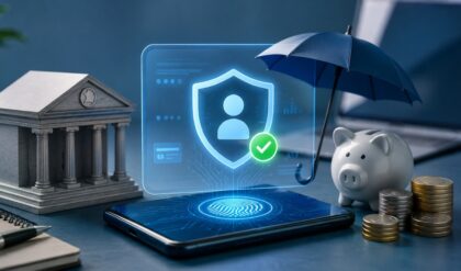 Illustration representing the CKYC 2.0 digital KYC system for banking, insurance, and investment services in India.
