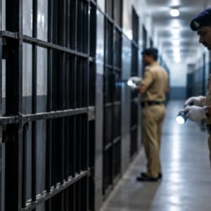 Kerala Police conducting Operation Thoofan inspection at a prison after seizing ganja and other contraband.