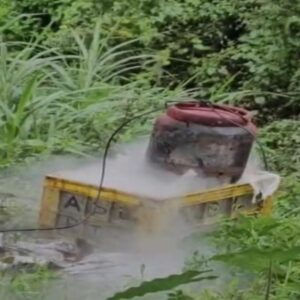 Fire and Rescue Services controlling a gas cylinder fire at a house in Sultan Bathery, Wayanad.