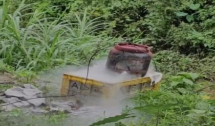 Fire and Rescue Services controlling a gas cylinder fire at a house in Sultan Bathery, Wayanad.