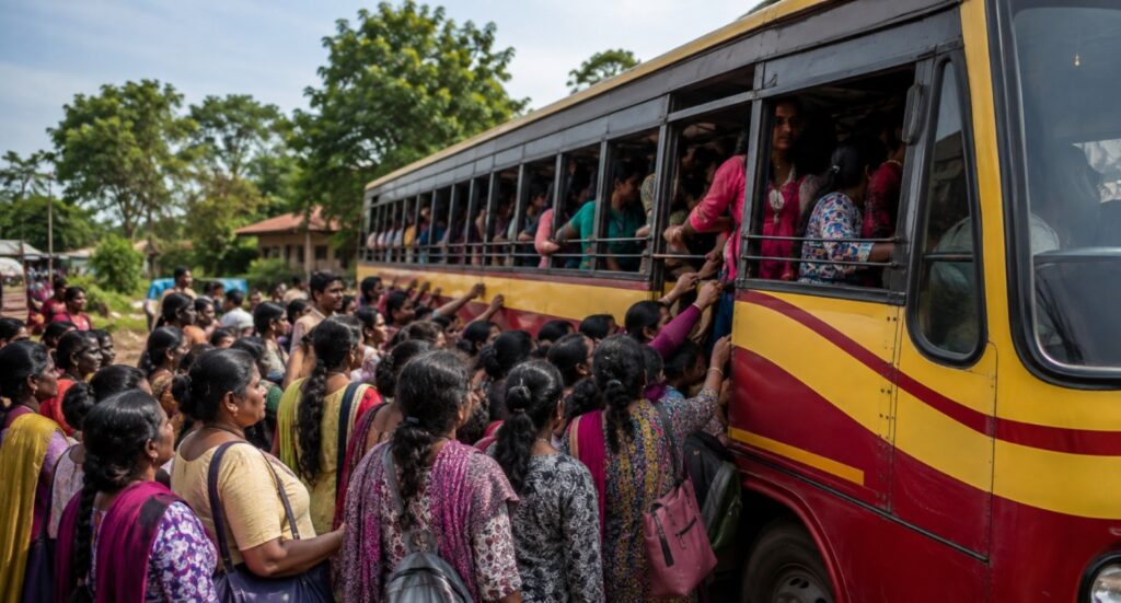 Bathery-Gundlupet Priyadarshini bus crowded with passengers