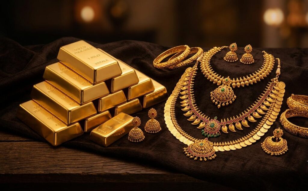 Latest Kerala gold price update showing an increase in 22-carat gold rates