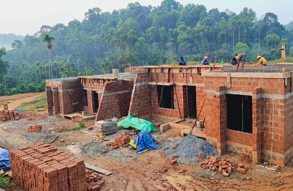 Concrete work nearing completion on 10 houses under the Congress housing project for Mundakkai-Chooralmala landslide survivors in Wayanad.