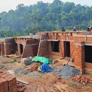 Concrete work nearing completion on 10 houses under the Congress housing project for Mundakkai-Chooralmala landslide survivors in Wayanad.